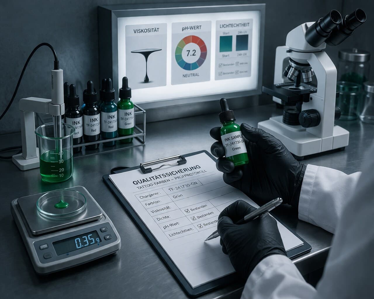 Laboranalyse von Tätowierfarben – Mikroskop und Messgeräte