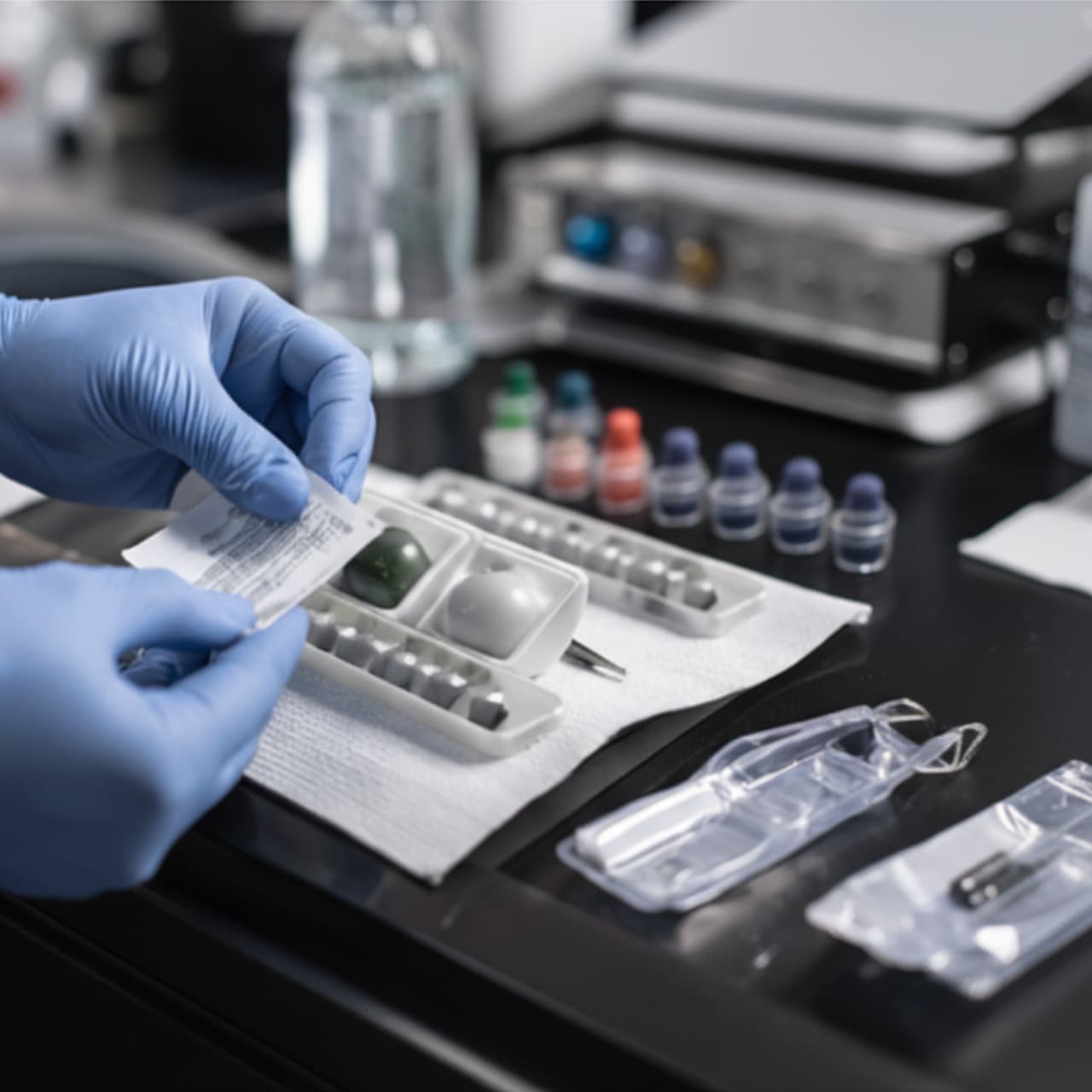 Sterile Vorbereitung von Tätowierfarben mit Handschuhen