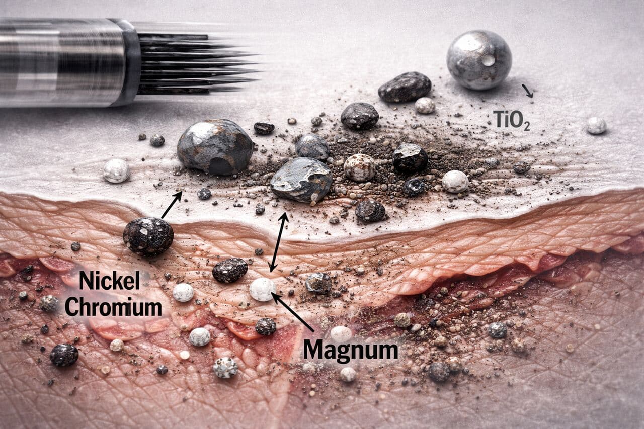 Nickel- und Chrompartikel aus Nadelabrieb – wissenschaftliche Darstellung